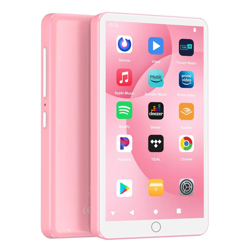 Fanvace 144GB MP3 Players with Bluetooth WiFi, Android 13 OS MP3 MP4 Players with 4" Touchscreen and Speaker, MP3 Music Players with Spotify, Audible, Amazon Music, Play Store (Pink)