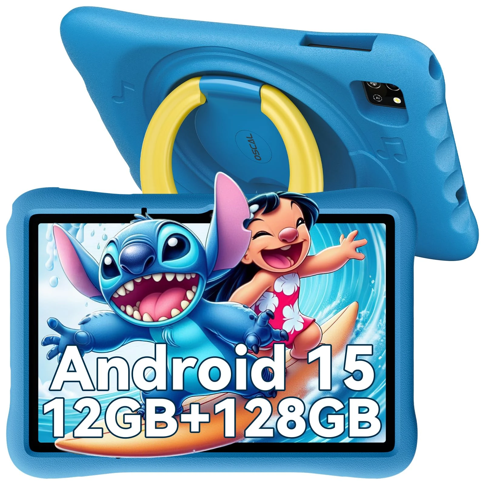 OSCAL Kids Tablet 10 Inch, Android 15 Tablet for Kids 3-12 Years, Octa-Core, 12GB RAM, 128GB ROM/512GB TF, 5100mAh, 5MP+8MP, Eye-Friendly HD, Parental Controls, Kid-Proof Case, WiFi&Bluetooth,Blue