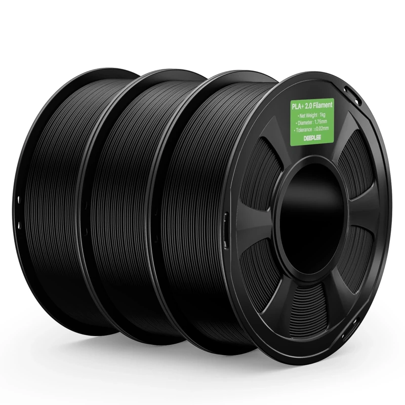 DEEPLEE PLA+ 2.0 Filament 1.75mm, Stronger Toughness 3D Printer Filament, Black 3KG, Upgrade PLA Plus 3D Printer Filament, High Speed PLA+ Filament for Most FDM 3D Drucker