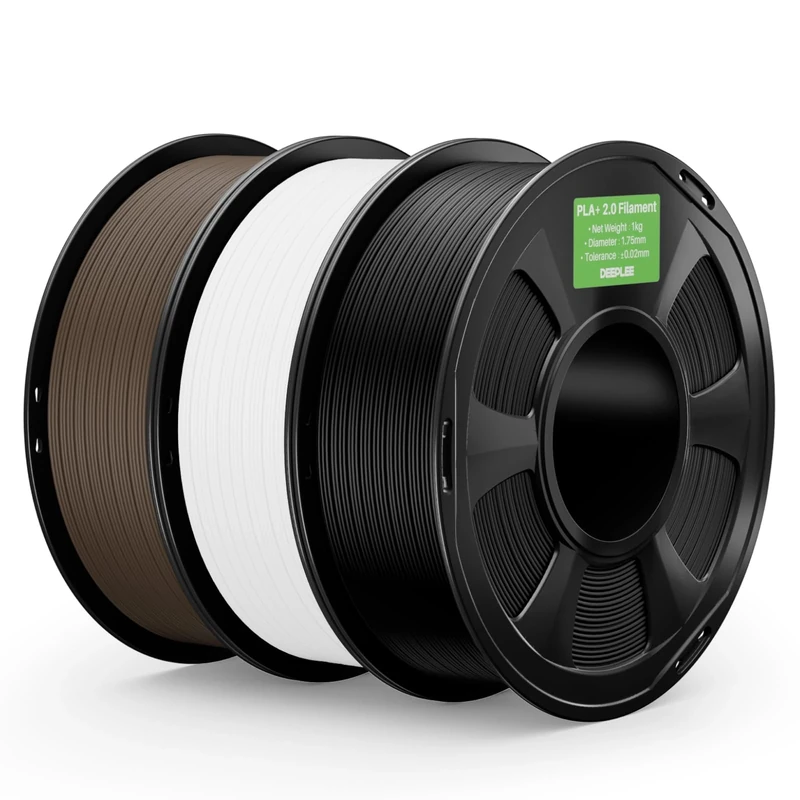 DEEPLEE PLA+ 2.0 Filament 1.75mm, Stronger Toughness 3D Printer Filament, Black White Brown 3KG, Upgrade PLA Plus 3D Printer Filament, High Speed PLA+ Filament for Most FDM 3D Drucker
