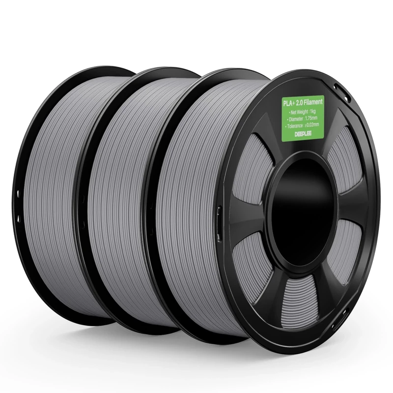 DEEPLEE PLA+ 2.0 Filament 1.75mm, Stronger Toughness 3D Printer Filament, Grey 3KG, Upgrade PLA Plus 3D Printer Filament, High Speed PLA+ Filament for Most FDM 3D Drucker