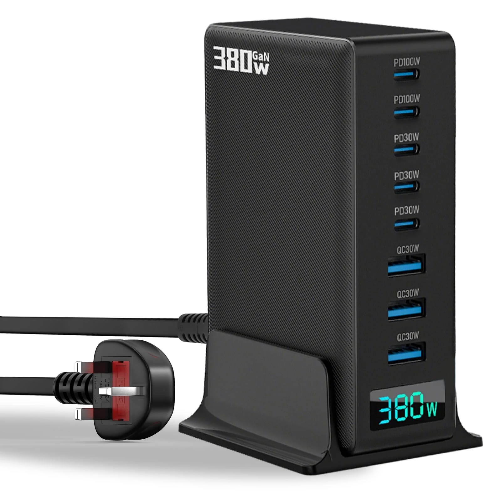 Suoxiom 380W USB C Charger Station, 8-Port GaN Desktop Charger Block, Fast Charging Station Hub with PD 100W Laptop Charger Support PPS Compatible with MacBook Pro/Air, iPhone Series, Galaxy Series