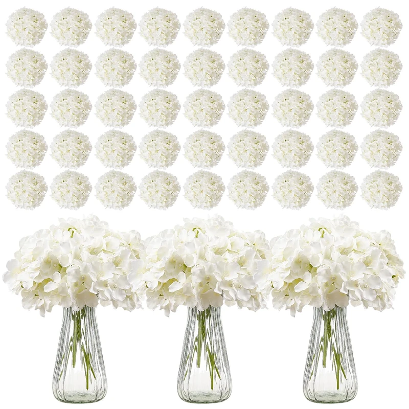 VEVOR Artificial Flowers, 305 pcs Real Looking White Silk Fake Hydrangea Bulk, White Faux Bridal Shower with Stems for DIY Wedding Bouquets, Home Centerpieces Arrangements, Party Tables Decorations