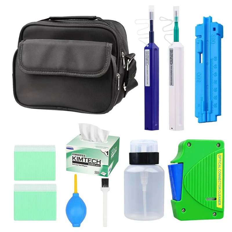 Elfcam - Fibre Cleaning Tool Kit for FTTx Welder, Includes Fibre Optic Pens,Measuring Ruler,Cleaning Wipes for Fibre Connectors FC/SC/ST/LC/E2000/MU,Supplied with Nylon Bags