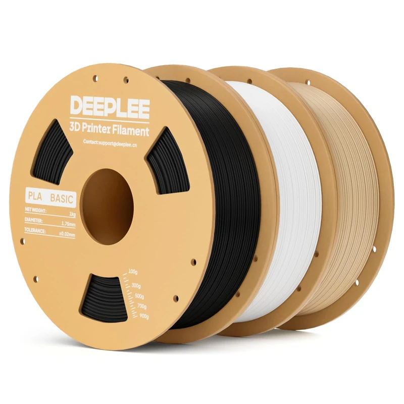 DEEPLEE PLA Basic 1.75mm 3D Printer Filament, 3D Printing Filament with Dimensional Accuracy +/- 0.02 mm, Neatly Wound, Fits for Most FDM 3D Printers, 3KG Black White Beige