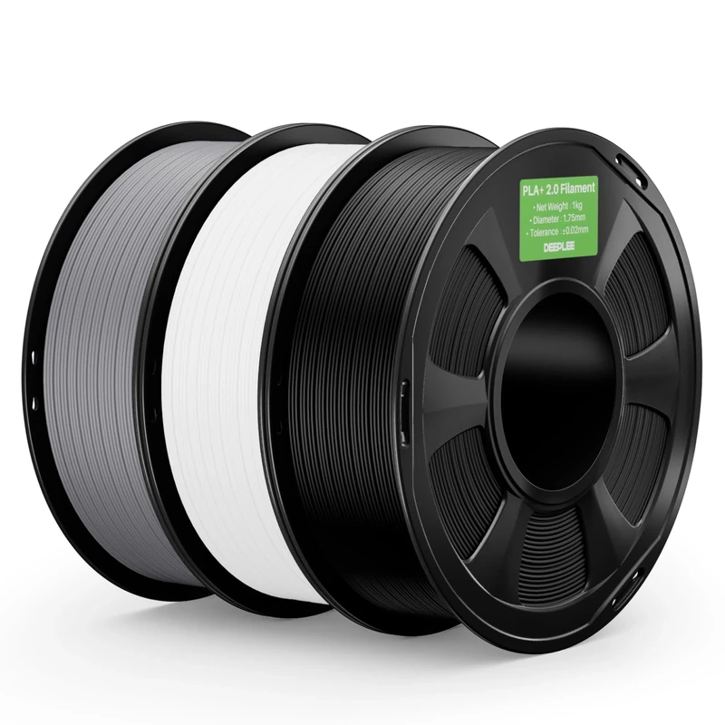 DEEPLEE PLA+ 2.0 Filament 1.75mm, Stronger Toughness 3D Printer Filament, Black White Grey 3KG, Upgrade PLA Plus 3D Printer Filament, High Speed PLA+ Filament for Most FDM 3D Drucker