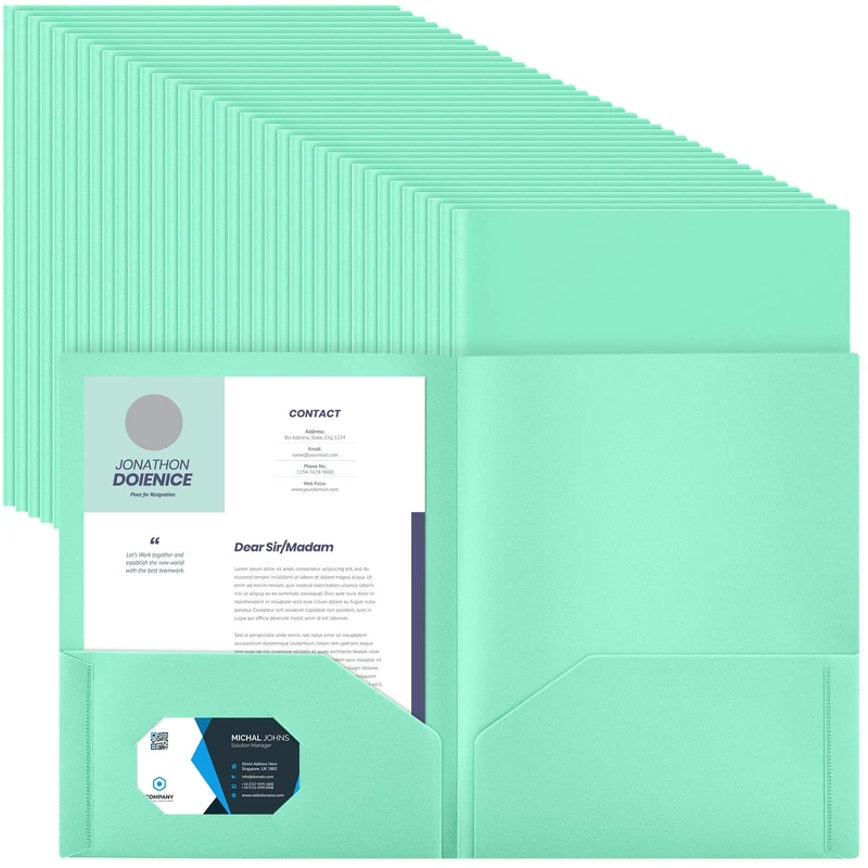 Gueevin 200 Pcs Two Pocket Folders Bulk Plastic File Folder with 2 Pockets Letter Size Paper Heavy Duty Durable Portfolios Case for Home Office School Business 11.61 x 9.45 Inch (Bright Green)