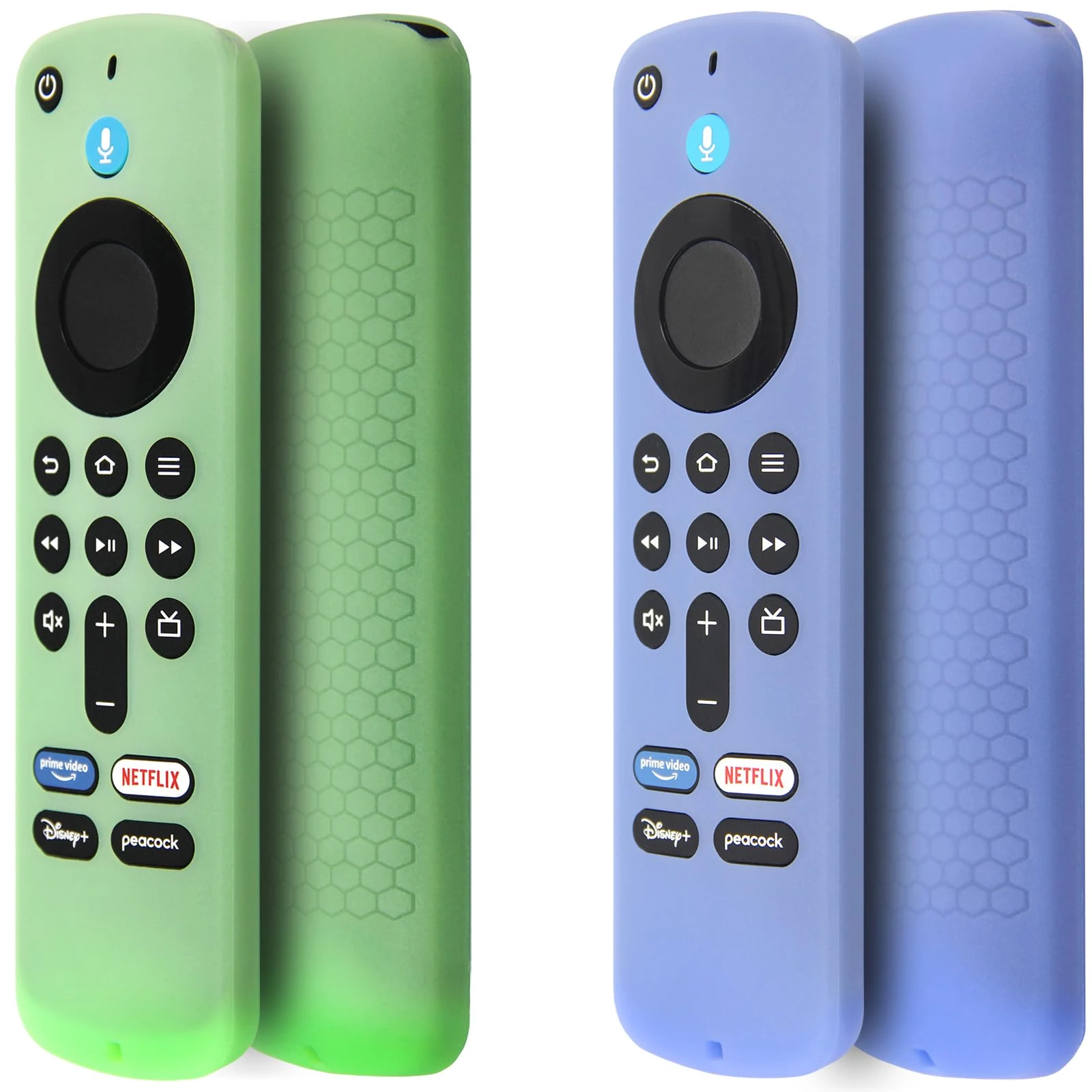 Pinowu Remote Cover Case (2pcs) Compatible with Fire TV Stick 4K HD 2nd (2024 Released) / Pioneer Alexa Voice Remote, Anti Slip Silicone Sleeve with Wrist Strap (Green,Sky Blue,Glow)