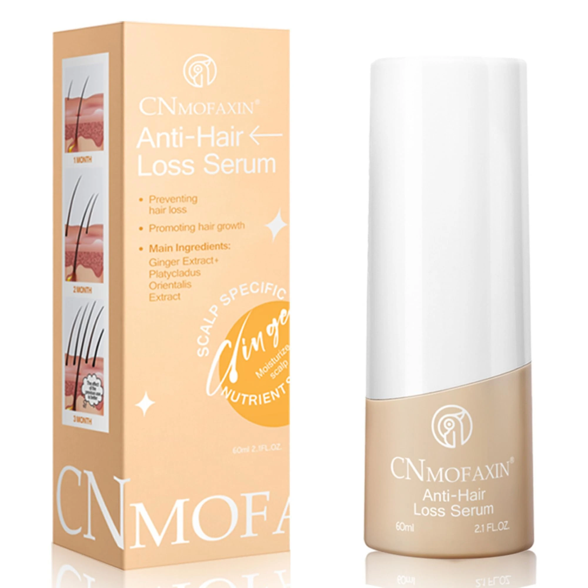 CNMOFAXIN Hair Growth Serum 60ml - Anti Hair Loss Treatment for Women & Men - Thickening & Regrowth Formula with Ginseng & Copper Peptides - Strengthens Roots, Reduces Hair Fall, Adds Volume