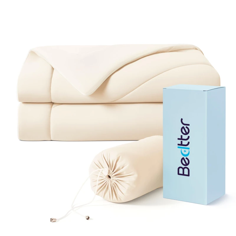 Bedtter Cooling Blankets for Hot Sleepers - Summer Blanket Thin Lightweight Breathable Soft Double Side with Bag for Travel, Cooling Comforter for Couch Sofa, Keep Cool for Night Sweats (Beige 50x60 - Image 1