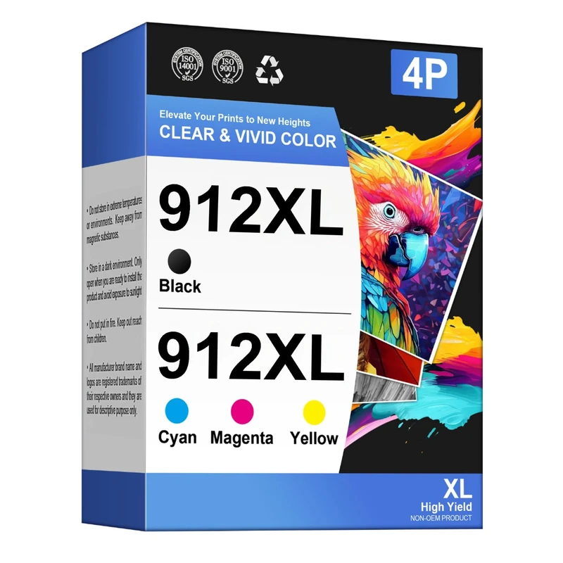 Gureef 912 XL 912XL Ink Cartridges Replacement for HP 912 XL Ink Cartridges Multipack with New Chip for HP OfficeJet Pro 8020 8022 8023 8024 OfficeJet 8010 8012 8014 (Black/Cyan/Magenta/Yellow)