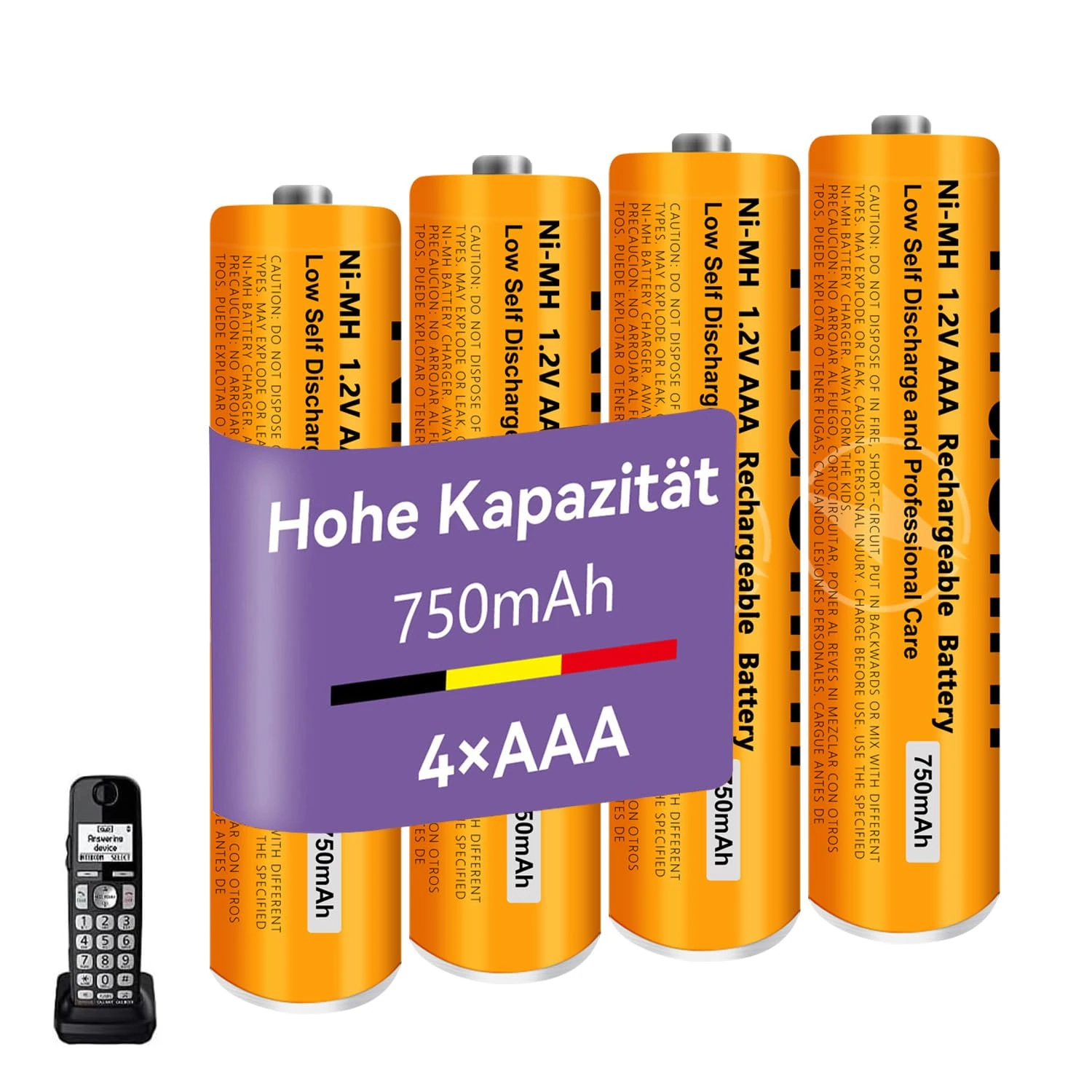 1.2V 750mah NI-MH AAA Rechargeable Battery for Panasonic BT, 4 Pack AAA rechargeable Batteries for Gigaset Cordless Phones
