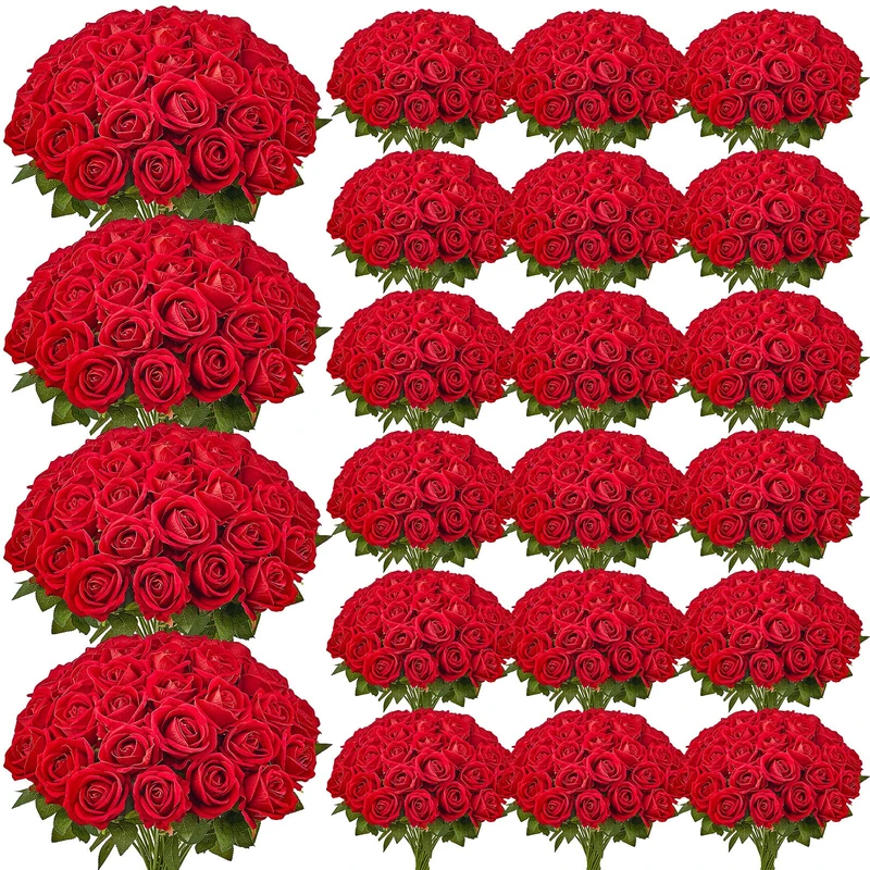 VEVOR Artificial Flowers, 500 pcs Real Looking Red Foam Fake Roses Bulk, Faux Red Bridal Shower with Stems for DIY Wedding Bouquets, Home Centerpieces Arrangements, Party Tables Decorations