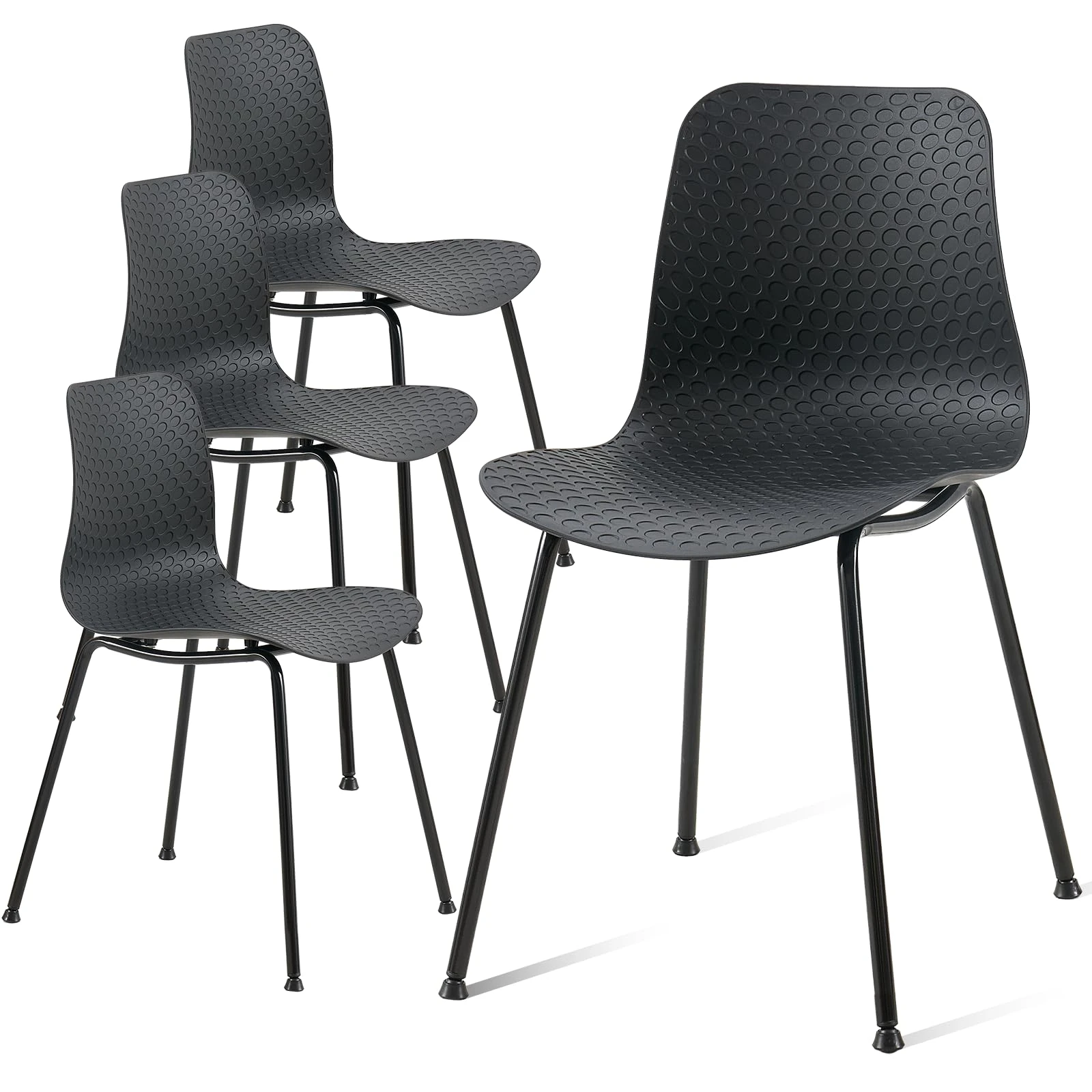 U2PICK Set of 4 Dining Chairs, Plastic Contemporary Kitchen Chairs With Metal Legs For Home Office Living Room Lounge Reception, 150kg/330lbs Black