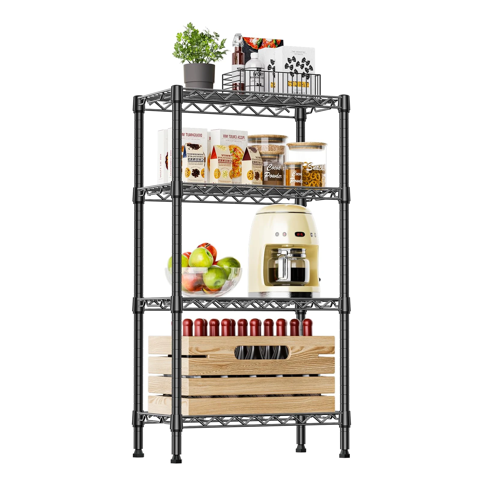 IZEUK 4 Tier Steel Storage Shelves, Heavy Duty Metal Shelf Wire Shelving Rack for Pantry, Kitchen, Living Room, or Office Organization (11.8" D x 21.7" W x 39.5" H, 1000LBS, Black)