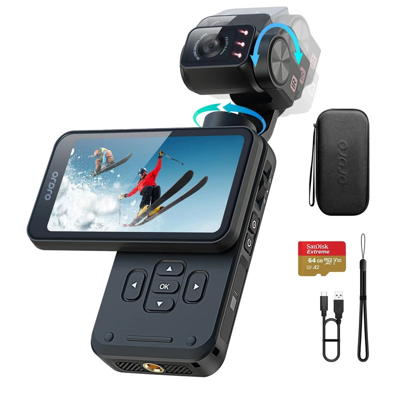 5K Video Camera Camcorder, 3-Axis Stabilization Vlogging Camera with 3.5'' Rotatable Touchscreen, 1/2.5'' CMOS, 5K 30FPS/4K 60FPS Video, IR Night Vision Pocket Cameras with 64G Card for YouTube Vlogs