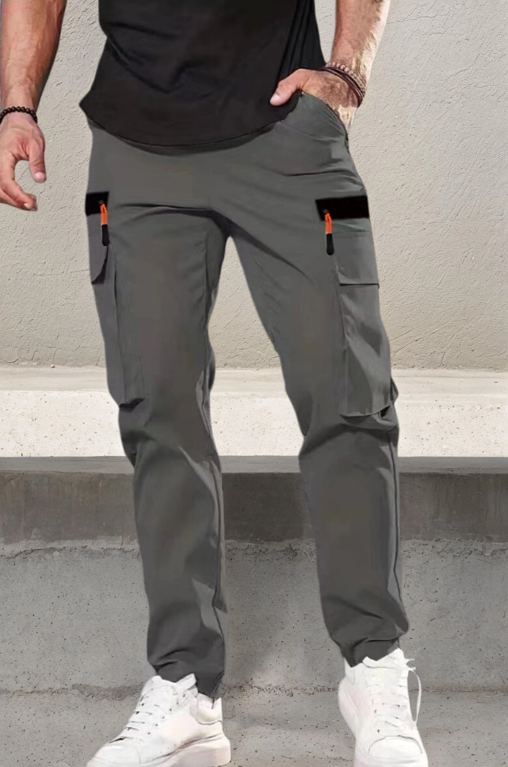 Men's Cargo Pants Straight Leg Hiking Outdoor Workout with Pocket, Dark Grey, XX-Large