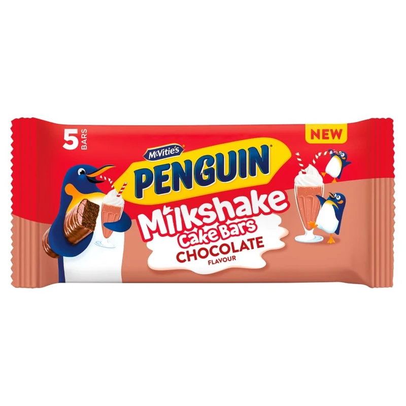 McVitie's Penguin Milkshake Cake Bars, 5 Chocolate Flavour Snacks, 122 g (Pack of 1)