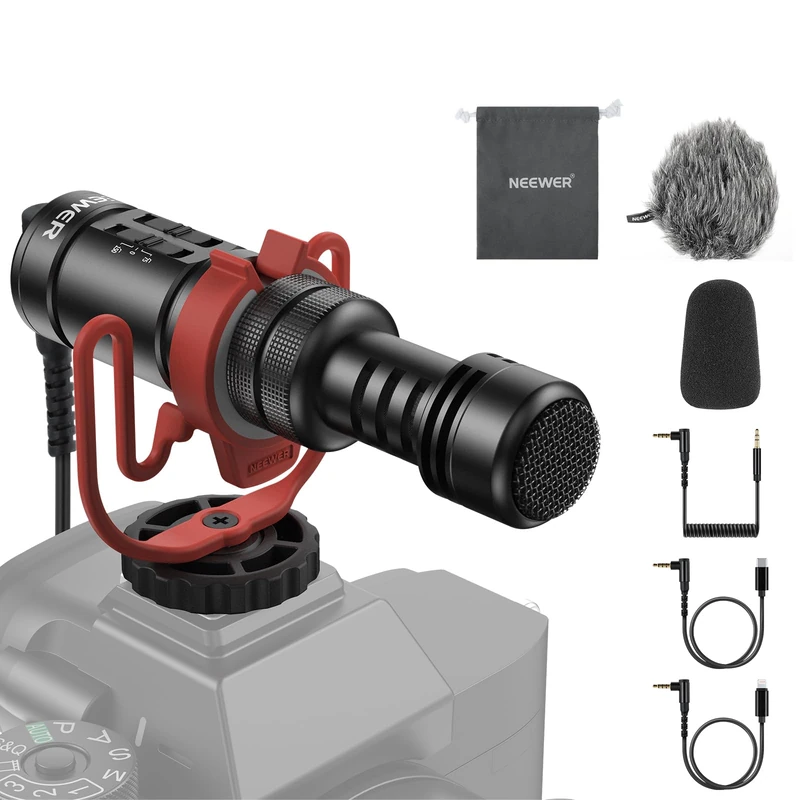 NEEWER Plug & Play Vlog Clip On Microphone, 20-20KHz Mini Supercardioid Mic with 3.5mm TRRS, Low Frequency Cut, Gain Control, Two OTG Compatible with 16 15 S25 Ultra Android Tablet Mac, VM11