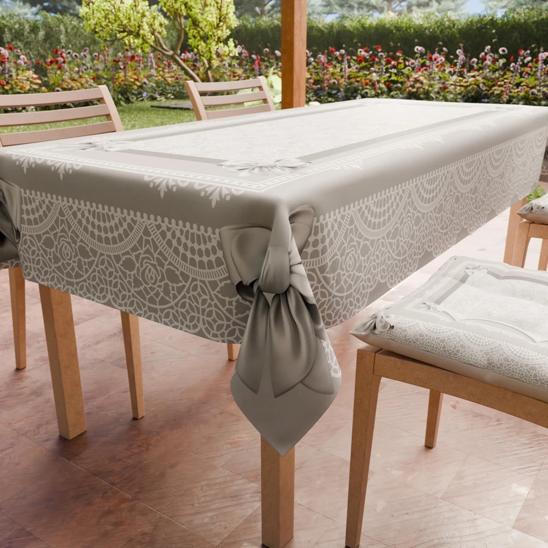 PETTI Artigiani Italiani - Stain Resistant Rectangular Tablecloth Kitchen Table Cover Grey Bow Design (140 x 300 cm) 100% Made in Italy