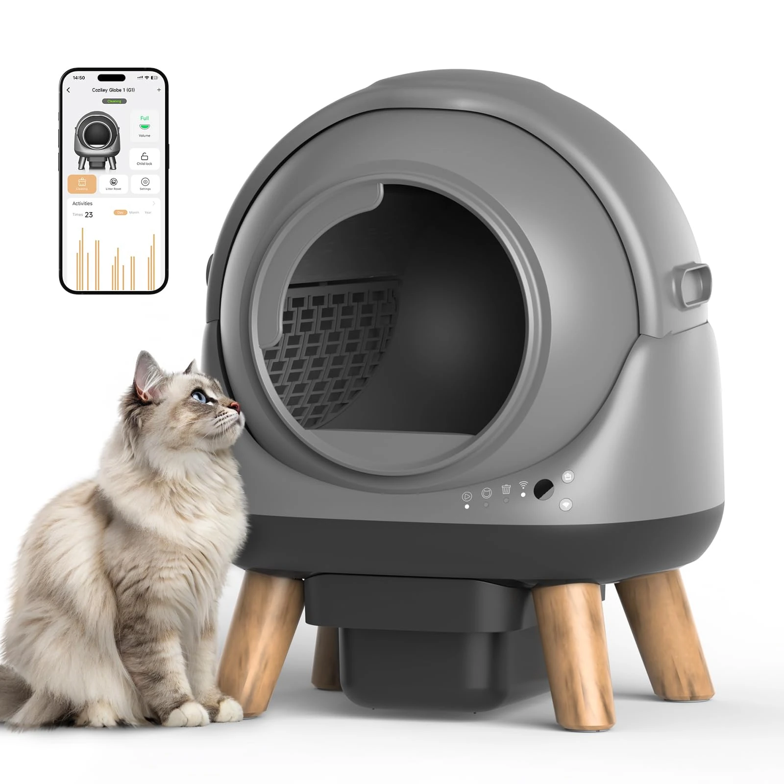 ELS PET Cat Litter Tray, G1 Self Cleaning Litter Box, Automatic Cat Litter Box, Self-Cleaning Robot with Smart APP Control & Health Monitoring (2x Trash Bags + Litter Mat)
