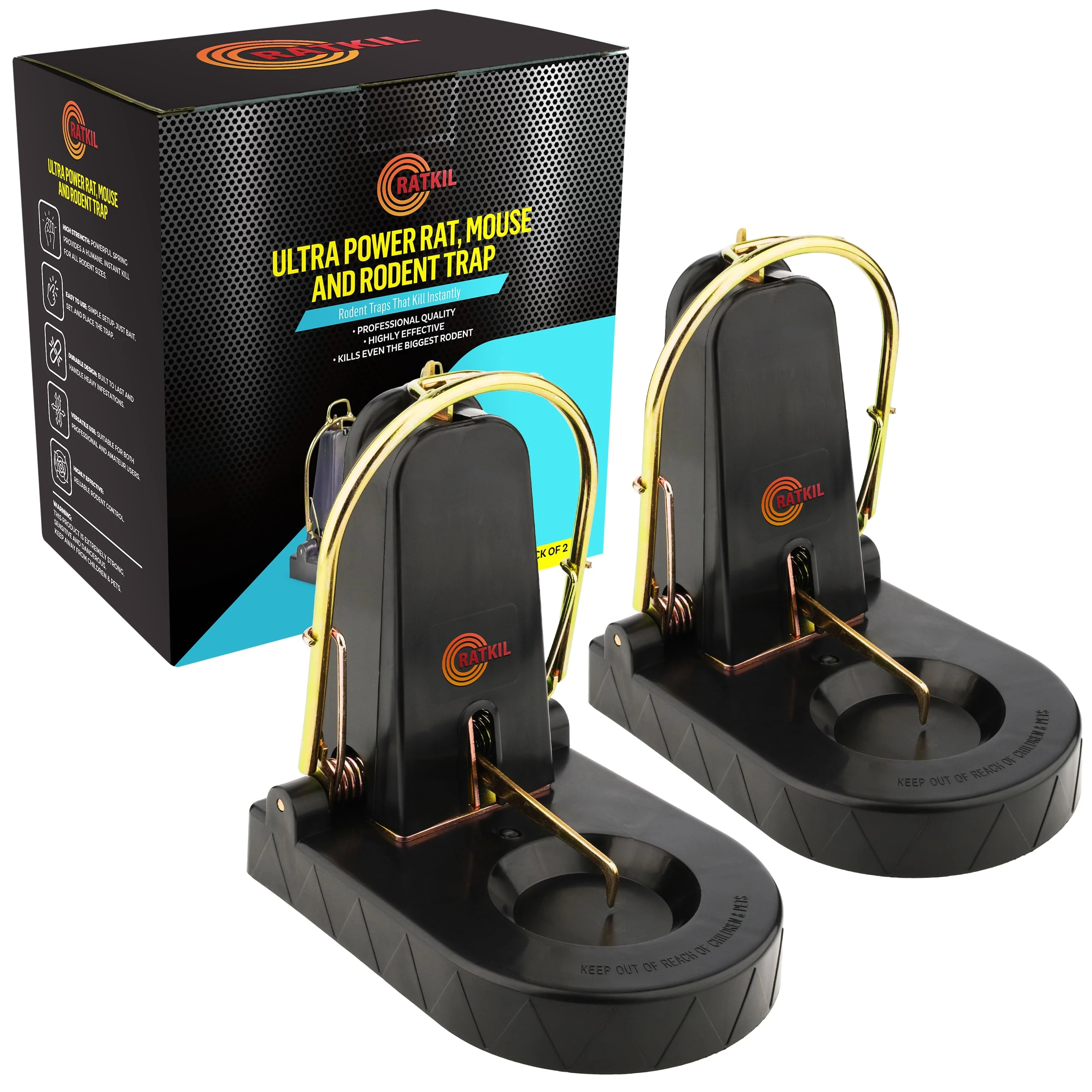 RatKil Rat Trap - Heavy Duty Rat Traps that Kill Instantly - Very Powerful Rat Traps for Outdoors - Pack of 2 Large Rat Killer for Rodent Control