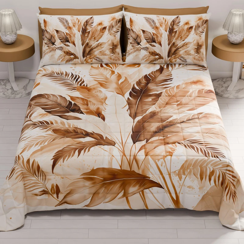 PETTI Artigiani Italiani - Summer Bedspread 220 x 260 cm 100 g/m² Double Face, Spring Quilt, Lightweight Quilt, Mud Palm, 100% Made in Italy