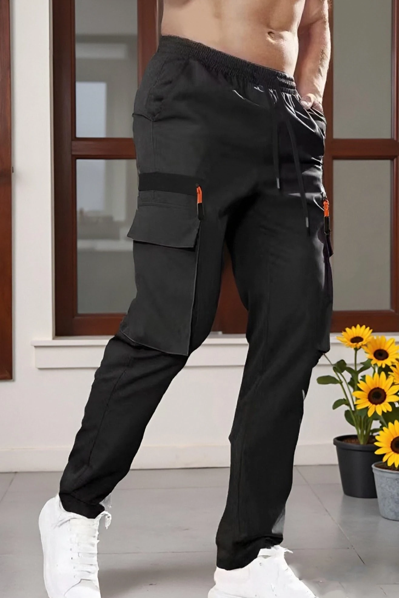 Men's Cargo Pants Straight Leg Hiking Outdoor Workout with Pocket, Black, XX-Large