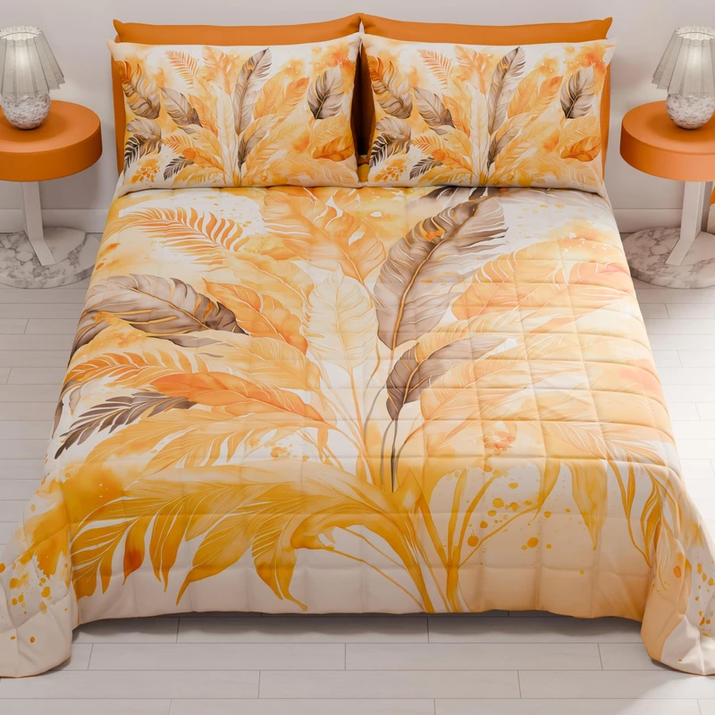 PETTI Artigiani Italiani - Summer Double Bedspread 260 x 270 cm 100 g/m² Double Sided Spring Quilt Lightweight Yellow Palm Tree 100% Made in Italy
