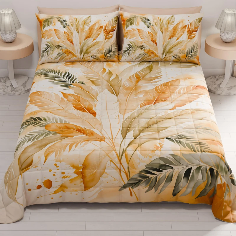 PETTI Artigiani Italiani - Summer Double Bedspread 260 x 270 cm 100 g/m² Double Sided Spring Quilt Lightweight Olive Palm Tree 100% Made in Italy - Image 1
