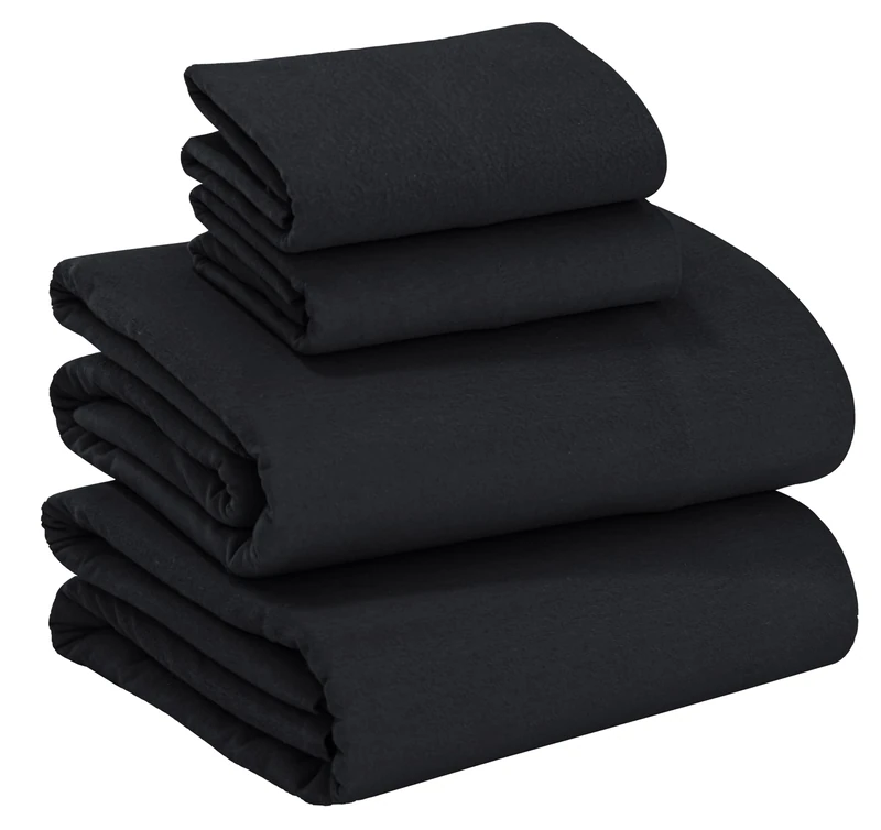 RUVANTI 100% Cotton Flannel Sheets Full Size - 4 Piece Warm, Soft & Breathable, Deep Pocket, Double Brushed Cozy All Season Bedding Set, Black