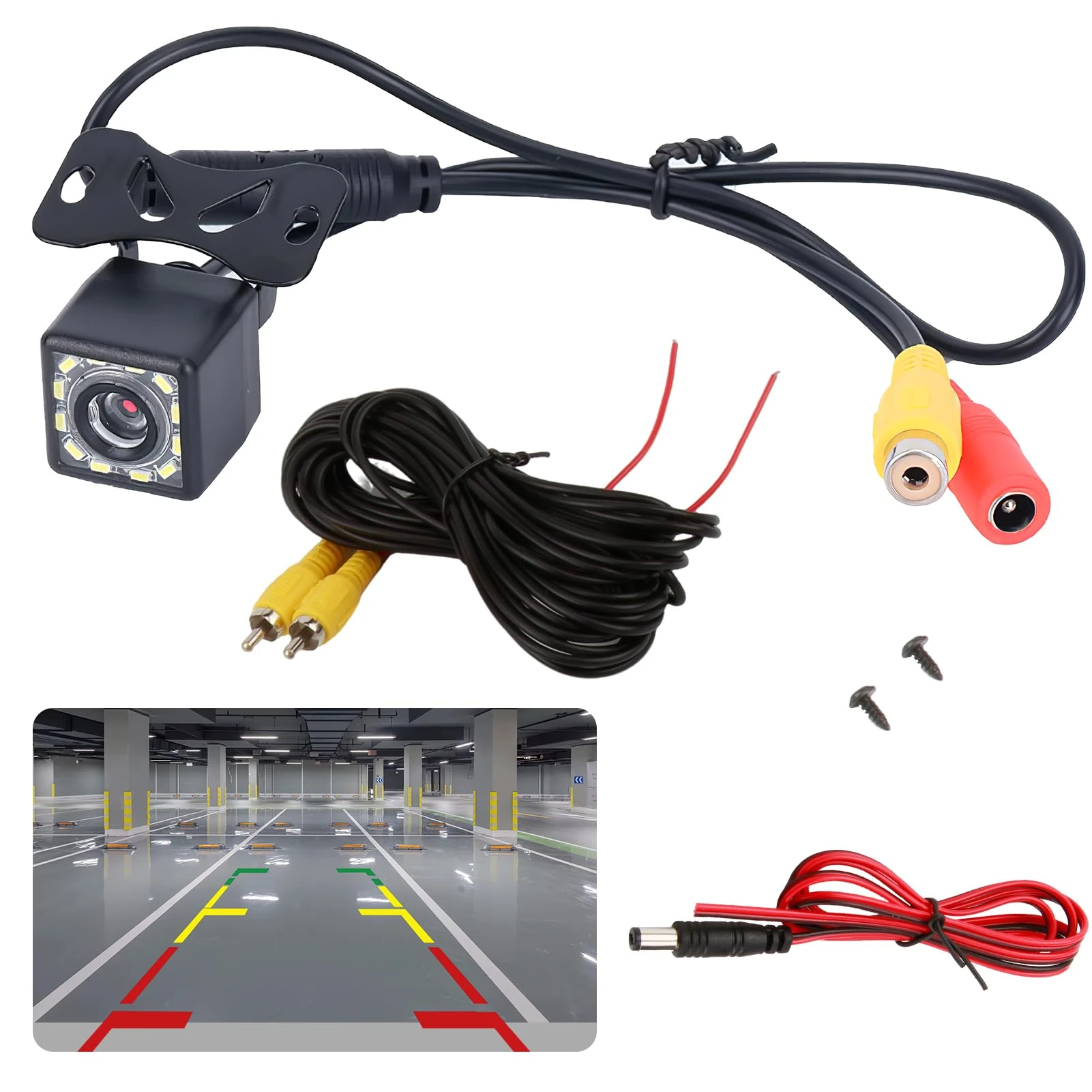Car Backup Camera Reversing Camera 12-LED Night Vision Car Rear View Camera 170° Wide View HD IP67 Waterproof Parking Assistant 6M Video Cable RCA Monitor for Cars Trucks Vans SUVs RVs Caravan