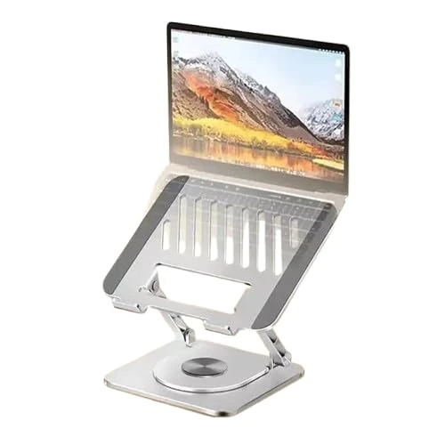 SELL365 Adjustable Laptop Stand for Desk – Portable Metal Laptop Riser with Ventilation, Foldable Notebook Holder for Home Office, Compatible with 10”-17” Laptops – Silver