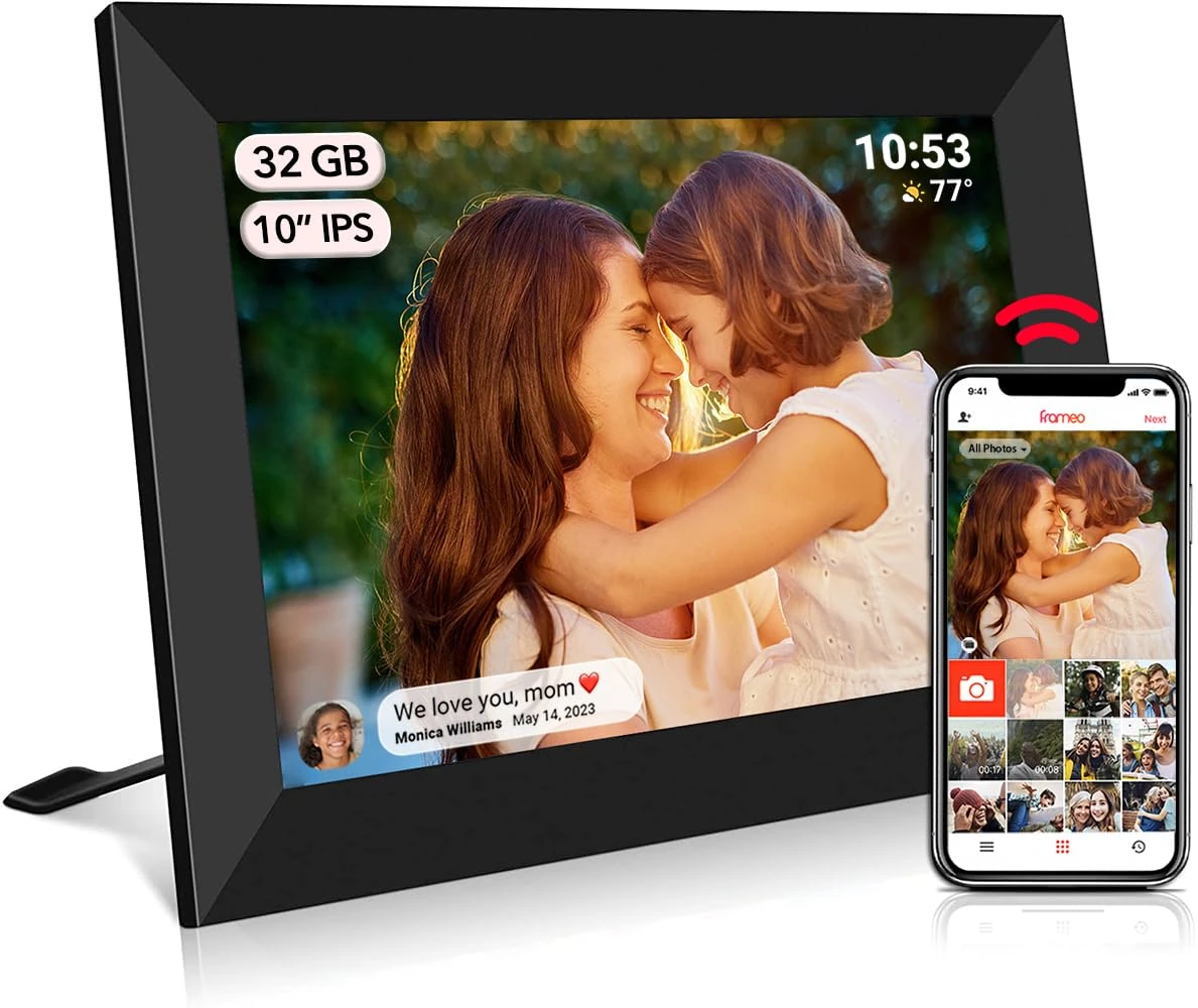 Frameo Digital Picture Frame Digital Photo Frame WiFi 32GB 10.1 inch Photo Frame 1280x800 HD IPS Touch Screen Auto-Rotat Built in 32GB Storage Share Moments Instantly via Frameo App from Anywhere