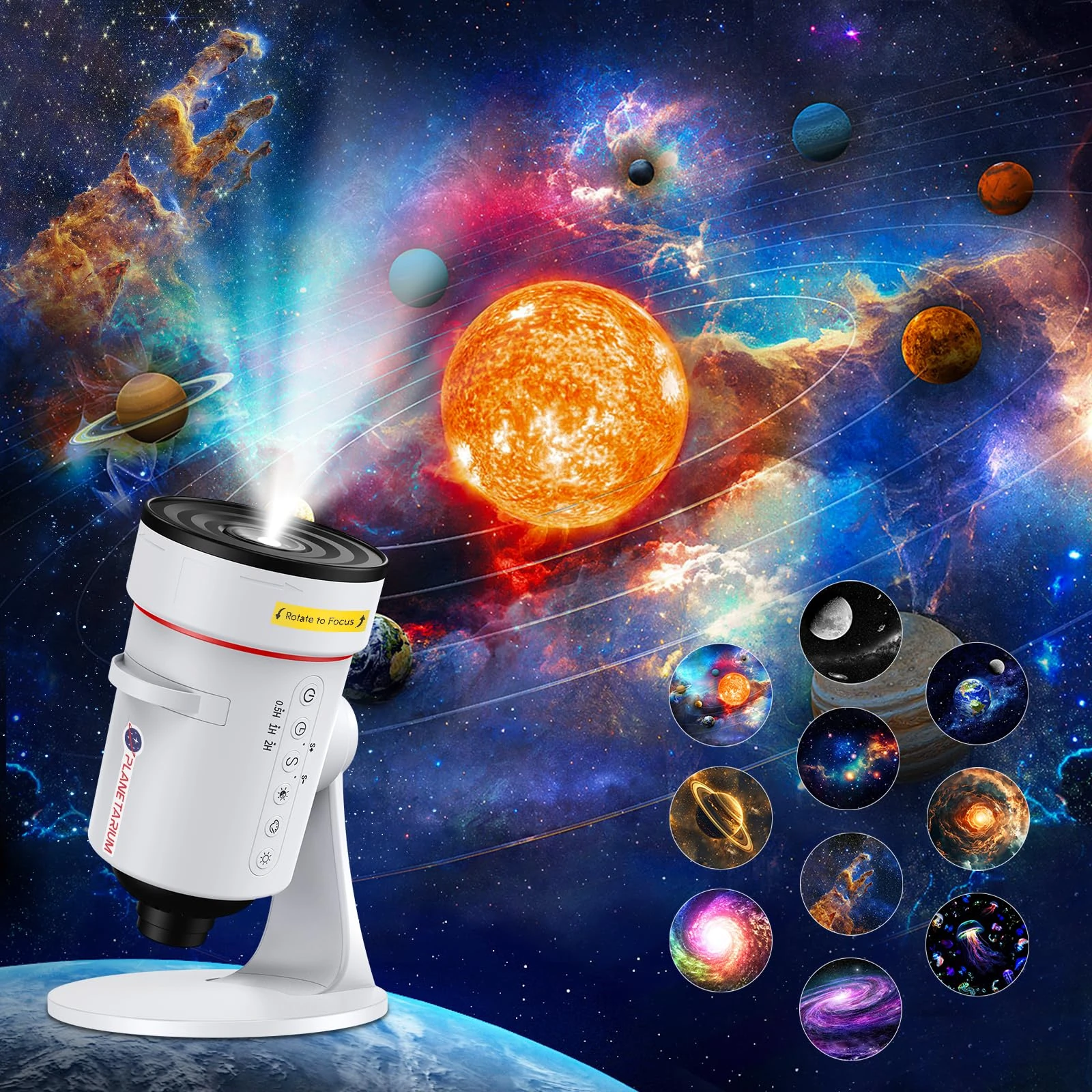 Galaxy Projector,4K HD Realistic Star Planetarium Projector with 10 Film Discs, 360° Rotatable Space Solar System Ceiling Projec-tor with Timer & 8 Color Lights for Kid Room Decor (White)