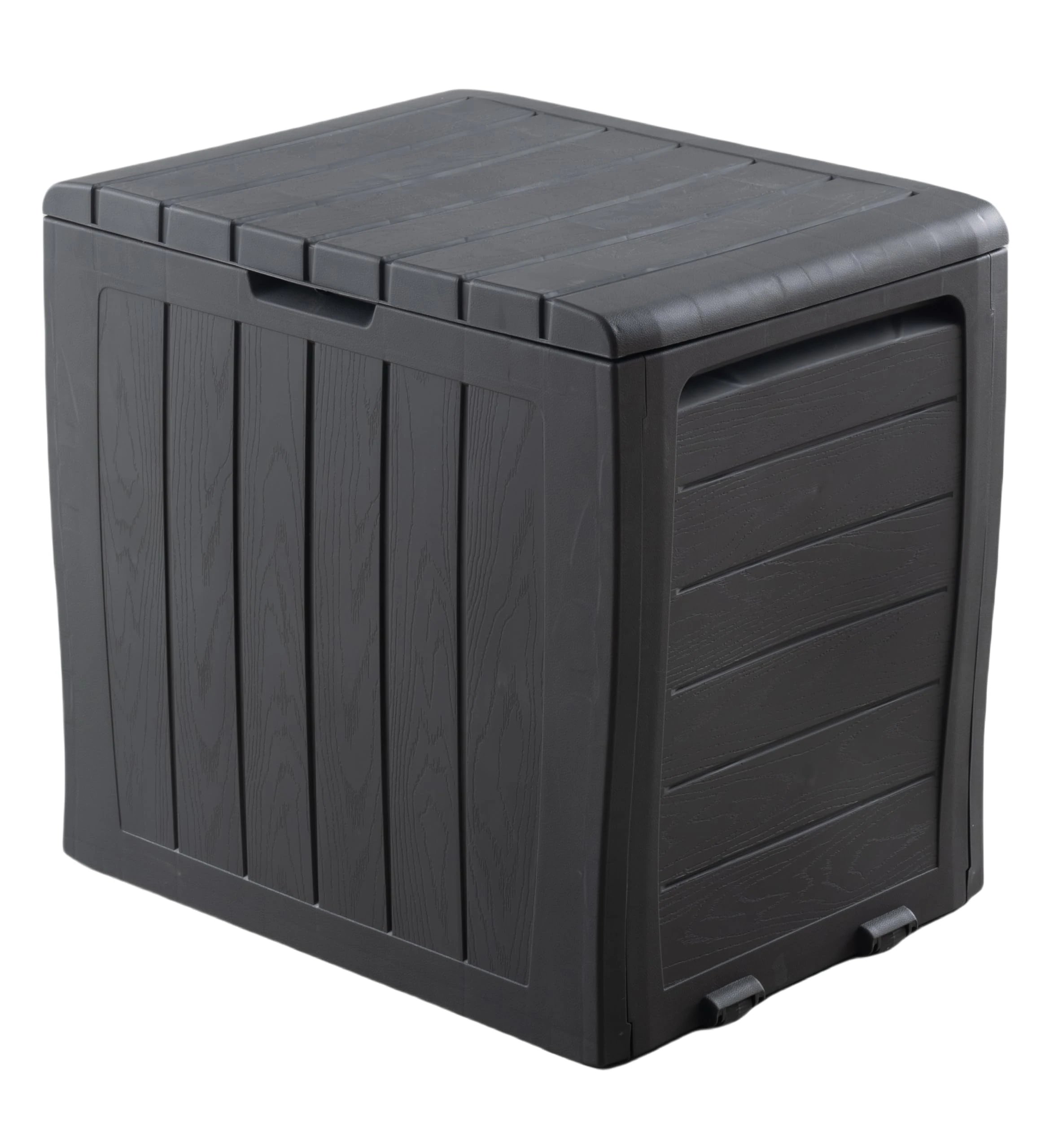 simpa 120L Grey Wood Panel Effect Plastic Garden Storage Box All Weather Resistant
