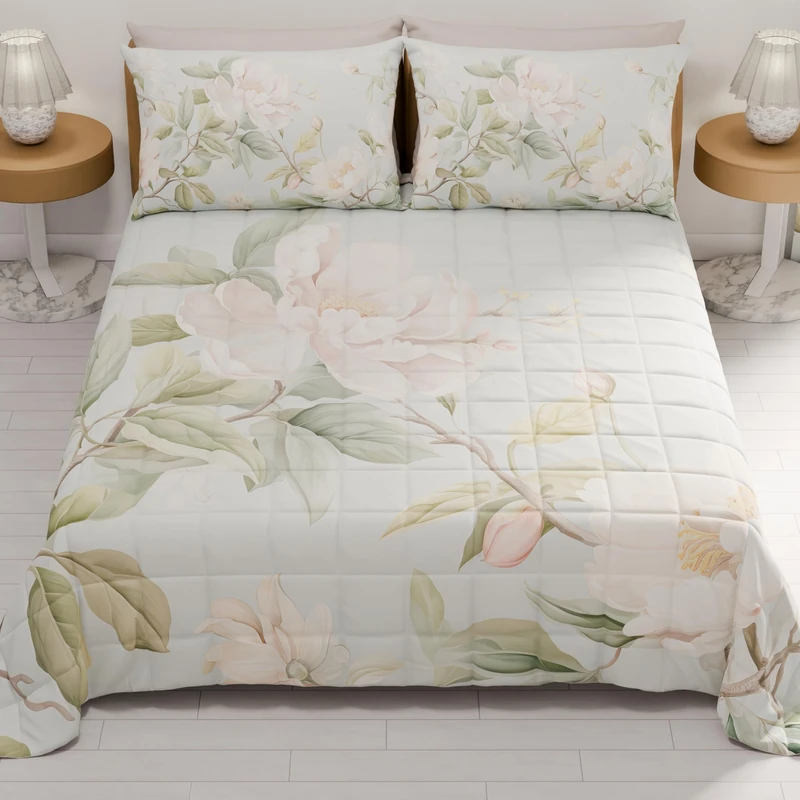 PETTI Artigiani Italiani - Summer Double Bedspread 260 x 270 cm 100 g/m² Double Face, Spring Quilt, Lightweight Quilt, Floral 172, 100% Made in Italy
