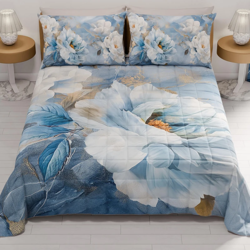 PETTI Artigiani Italiani - Summer Bedspread 220 x 260 cm 100 g/m² Double Face, Spring Quilt, Lightweight Quilt, Floral 13, 100% Made in Italy
