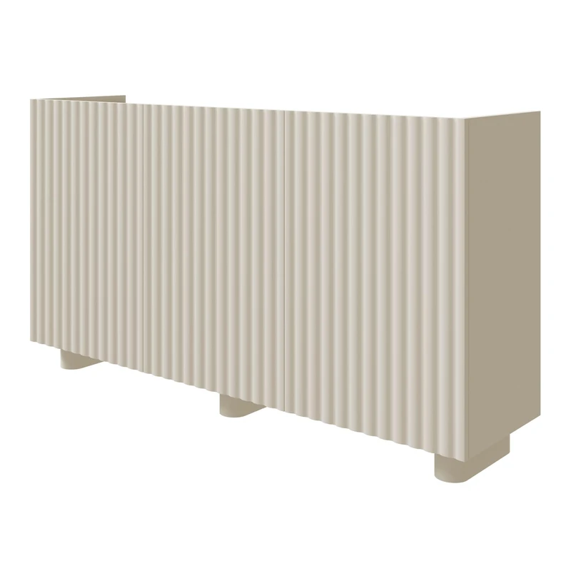 Selsey Fiorra Chest of Drawers 84×144×38.8cm - Grey Beige Low Cabinet with 3 Closed Compartments, Oval MDF Legs 12cm, Modern Design with Push-to-Open Opening, Ideal for Dining Room