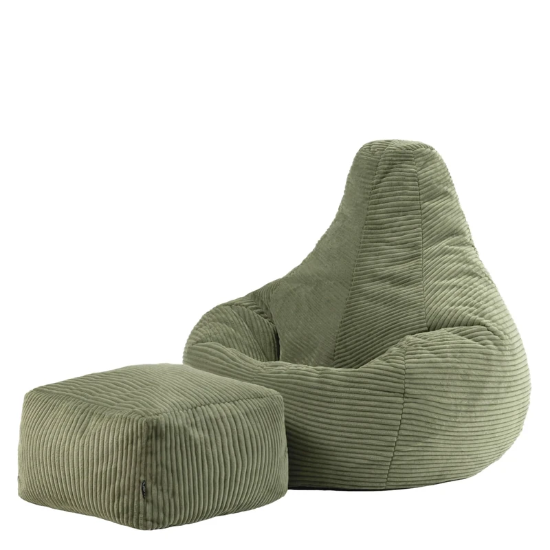 icon Dalton Cord Recliner Bean Bag with Footstool, Sage Green, Large Adult Bean Bag Chair with Filling Included, Comfy Chair, Living Room Furniture, Bedroom Furniture