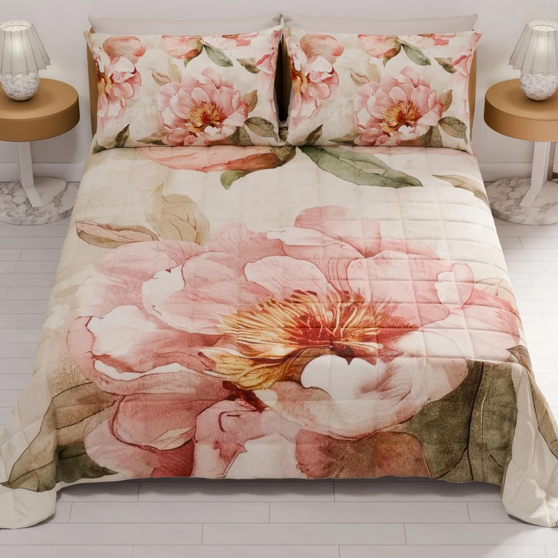 PETTI Artigiani Italiani - Summer Double Bedspread 260 x 270 cm 100 g/m² Double Face, Spring Quilt, Lightweight Quilt, Floral 20, 100% Made in Italy