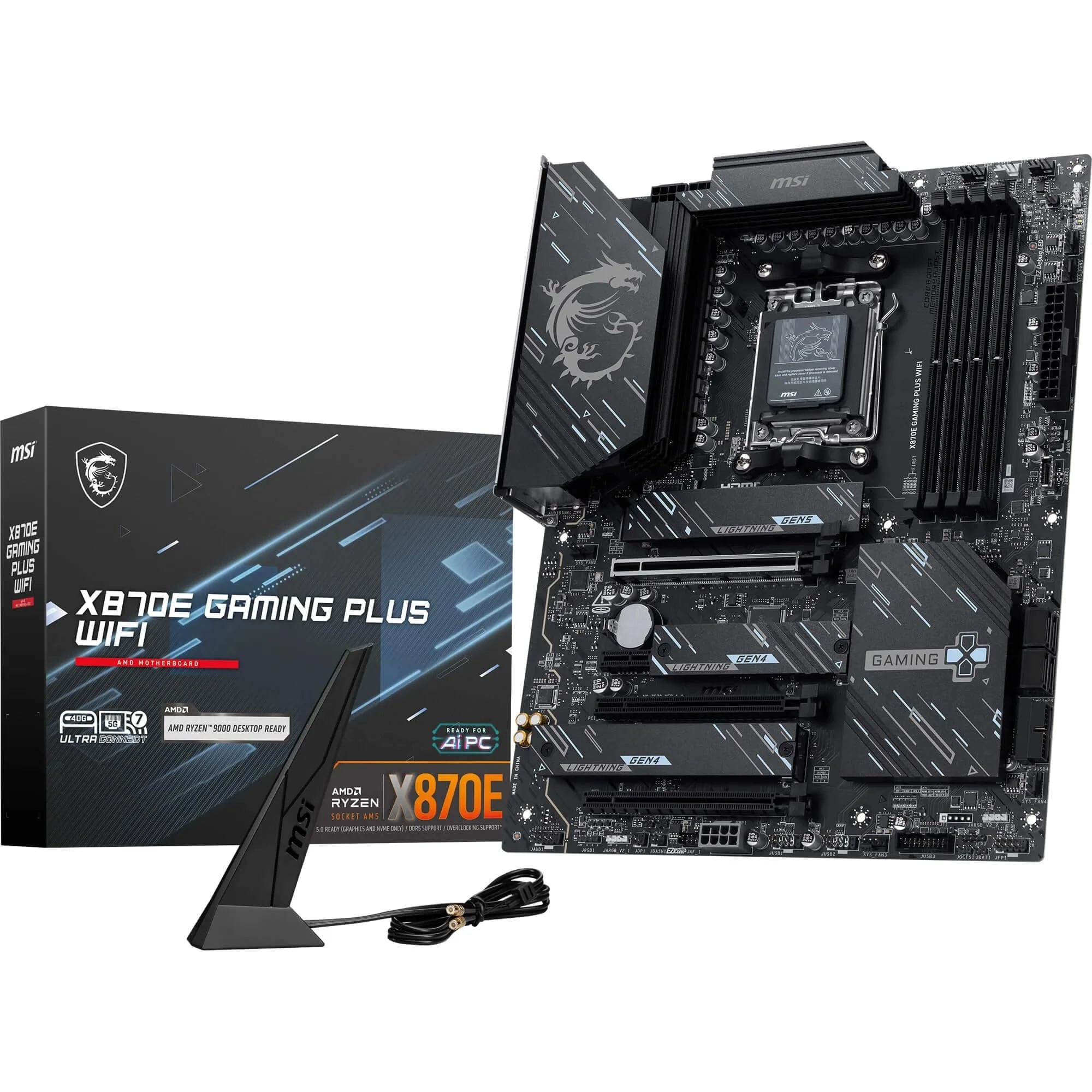 MSI X870E GAMING PLUS WIFI Motherboard, ATX - Supports AMD Ryzen 9000/8000 / 7000 Processors, AM5-60A SPS VRM, DDR5 Memory Boost 8200+ MT/s (OC), PCIe 5.0 x16 & 4.0 x4, M.2 Gen5, Wi-Fi 7, 5G LAN