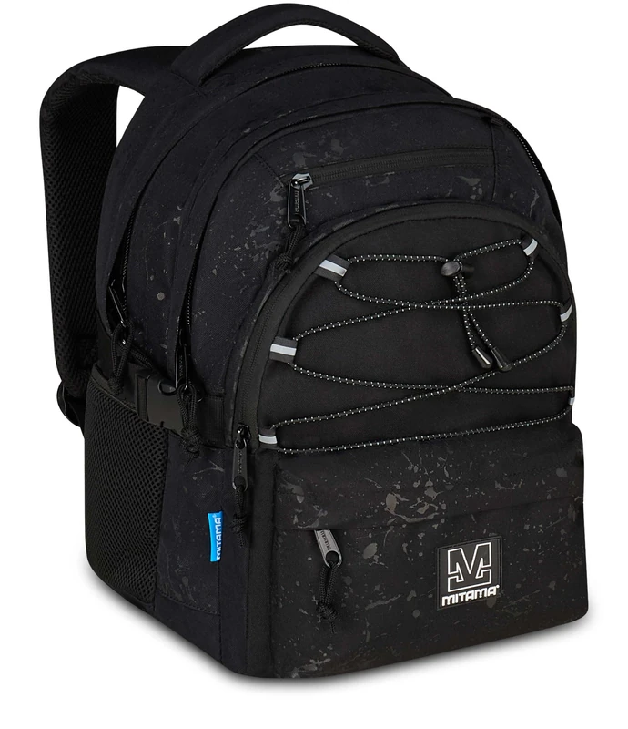 Mitama BDBF Black SPLASH School Backpack, Triple Compartment, Integrated USB Port, Adjustable Width, School Backpack