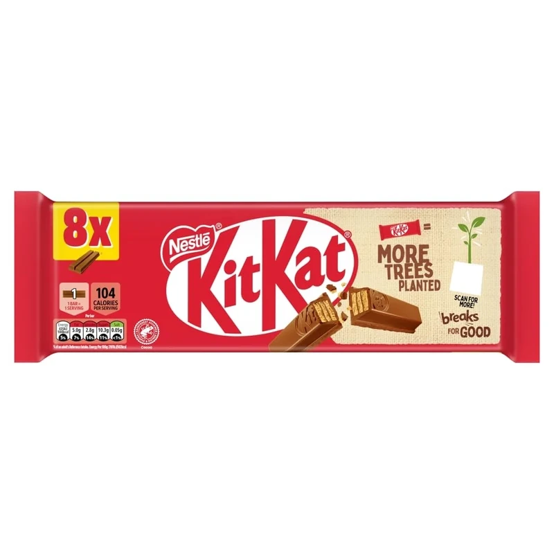 KitKat 2 Finger Milk Chocolate Biscuit Bars – 8 Pack (8 x 20.7 g) | Crisp Wafer Fingers Coated in Smooth Milk Chocolate | Great for Sharing or Everyday Snacking