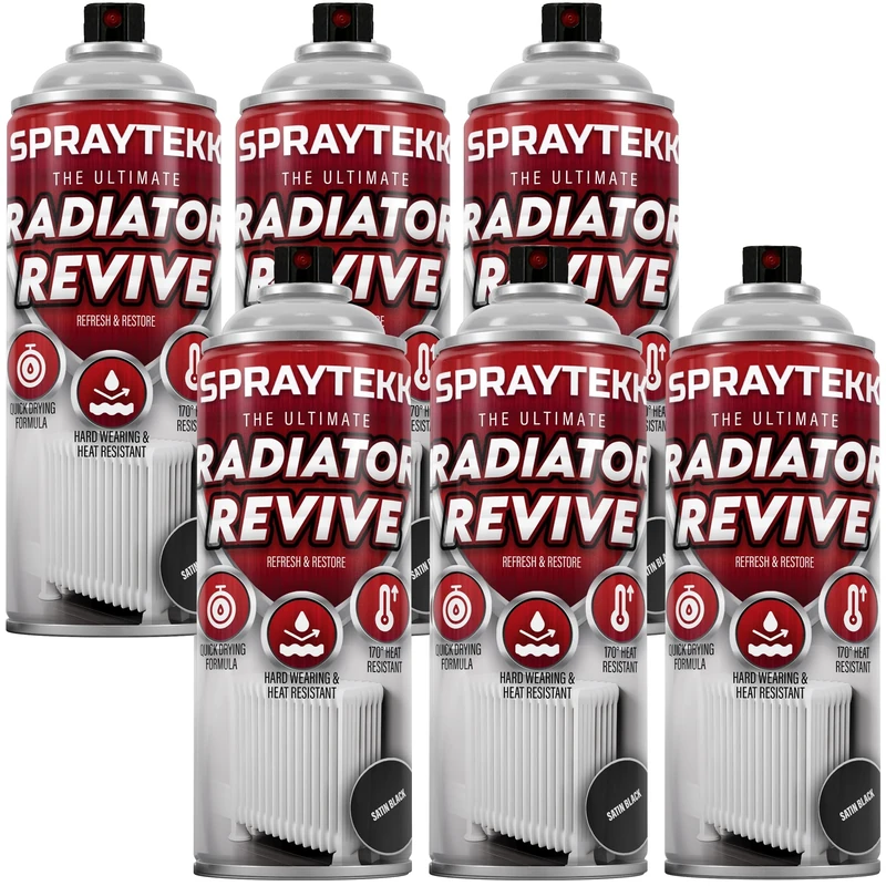 SPRAYTEKK Radiator Spray Paint | Heat Resistant up to 170°C | All-in-One Primer, Undercoat & Topcoat | Fast Drying, Anti-Rust | For Radiators, Pipes, Boilers & Hot Water Tanks (Satin Black, 6)