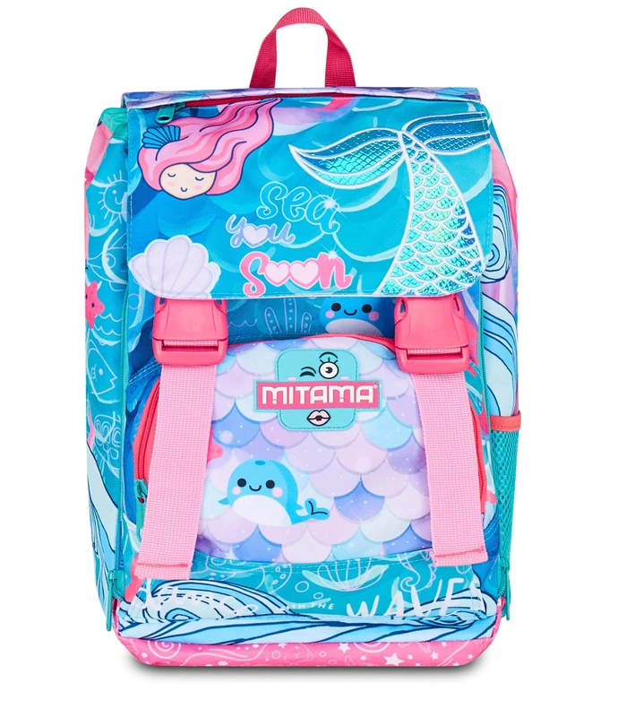 SJ Seven Mitama 4 Zip Expandable Backpack, Oceanvibes, Turquoise, Maxi Capacity, Double Compartment, Pre-shaped Backrest, Girl, Elementary School, turquoise, Taglia unica, Casual