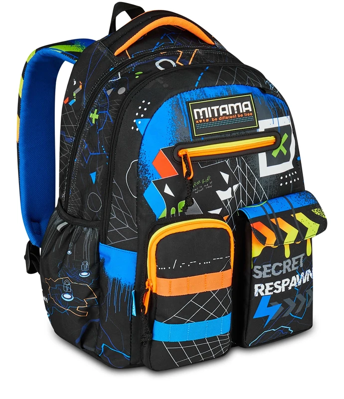 SJ Seven Mitama New Plus CYBERPLAY Backpack, Blue, Elementary School Backpack, 30 L, Super Capacity, Ergonomic, Robust, for Children, Black, Taglia unica, Casual