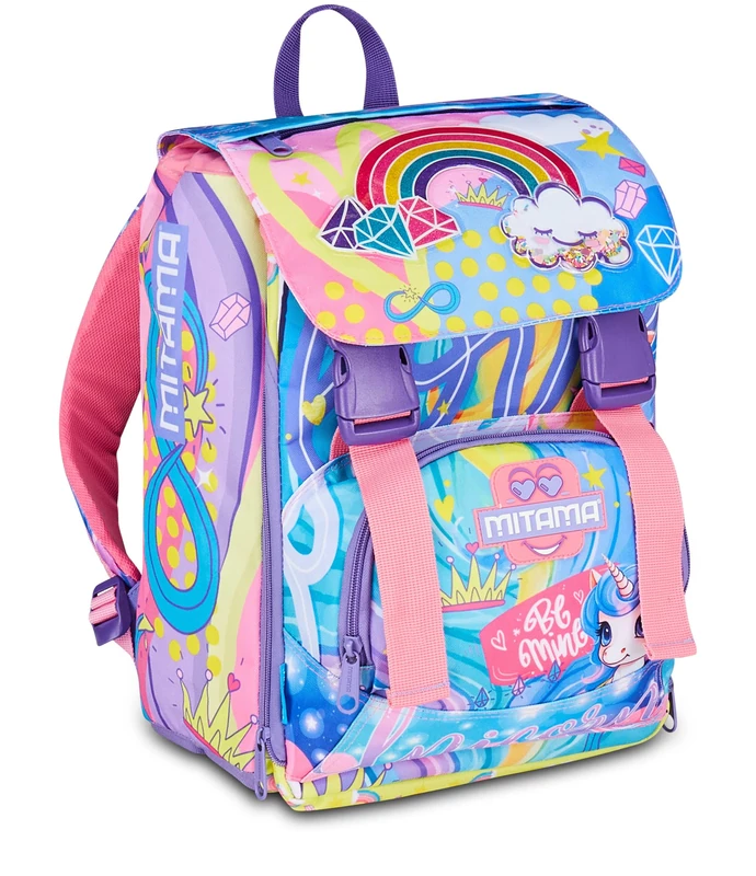 SJ Seven Mitama 4 Zip Expandable Backpack, Rainbow Dream, Lilac, Maxi Capacity, Double Compartment, Pre-shaped Backrest, Girl, Elementary School, lilac, Taglia unica, Casual