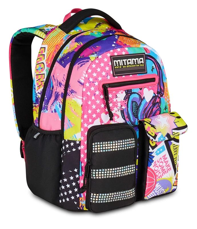 SJ Seven Mitama New Plus MUSIC STICKER Backpack, Pink, Elementary School Backpack, 30 L, Super Capacity, Ergonomic, Robust, for Girls, pink, Taglia unica, Casual