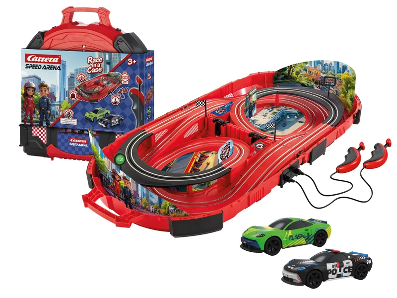 Carrera Speed Arena Race Case: Police Chase, 2.77 Metres, With Green Racer & Speed Police Car, Suitable From 3 Years+